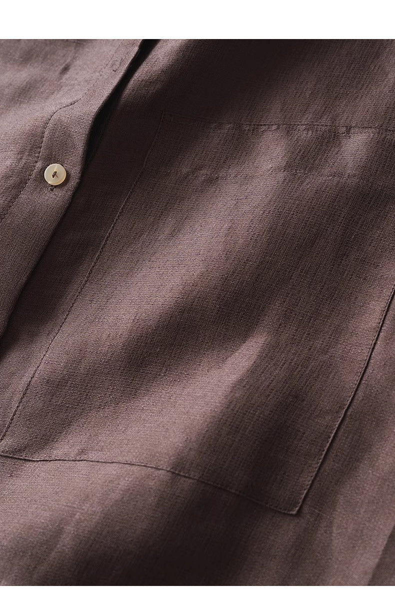 Flax mulberry silk round neck long sleeve shirt