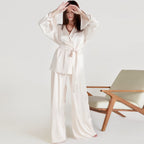 Simulation silk loose long-sleeved nightgown trousers pajama set