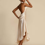 Satin split halter dress