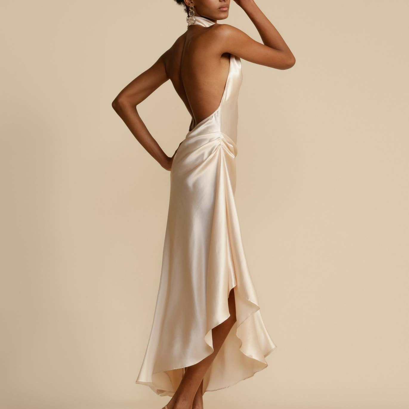 Satin split halter dress
