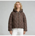 Hooded rhombus woven white duck down jacket