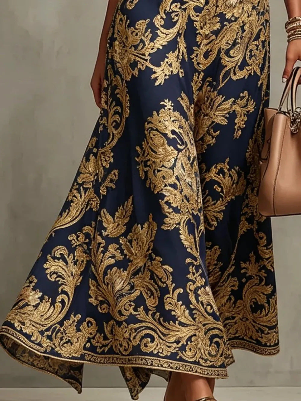 Vintage gold embroidered long dress