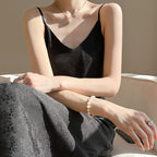 V-neck silk printing temperament slim base sexy dress