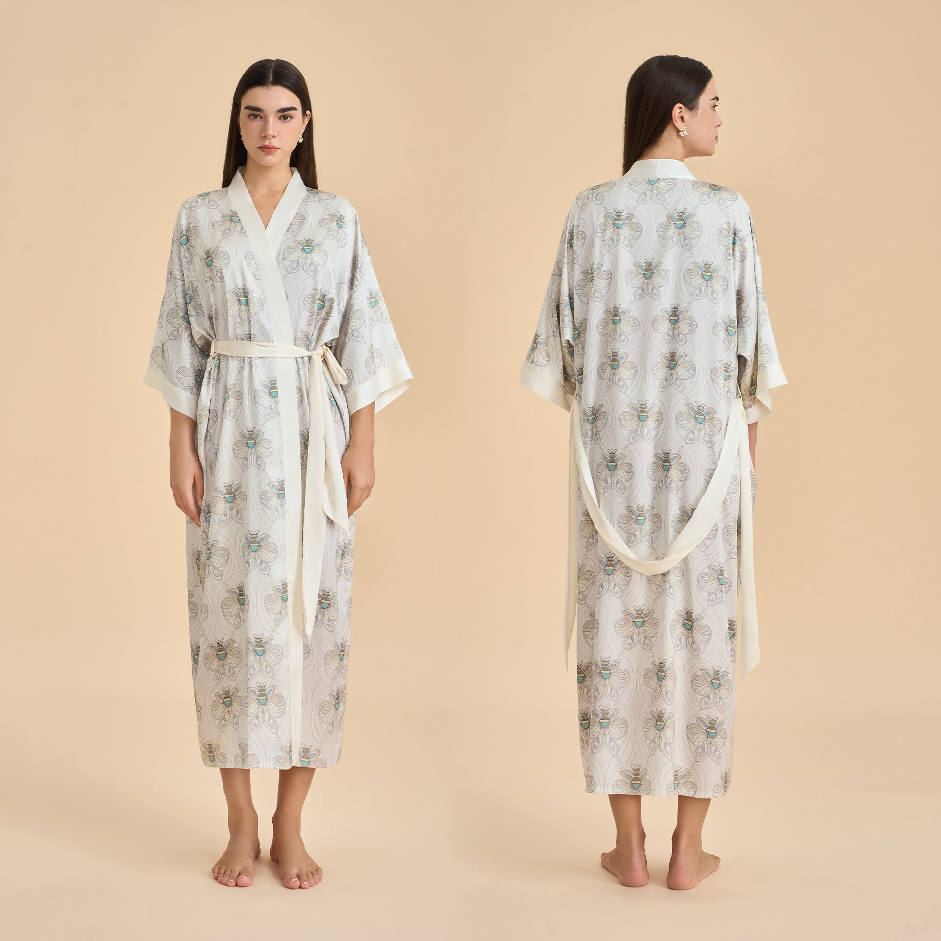 Satin chiffon bathrobe shuffle print nightgown