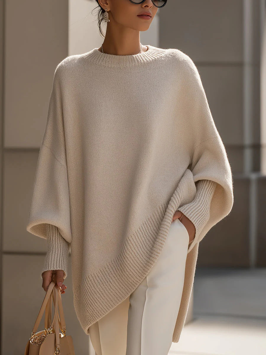 Crew neck pullover solid color knitted sweater