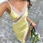 Lace stitching suspender dress