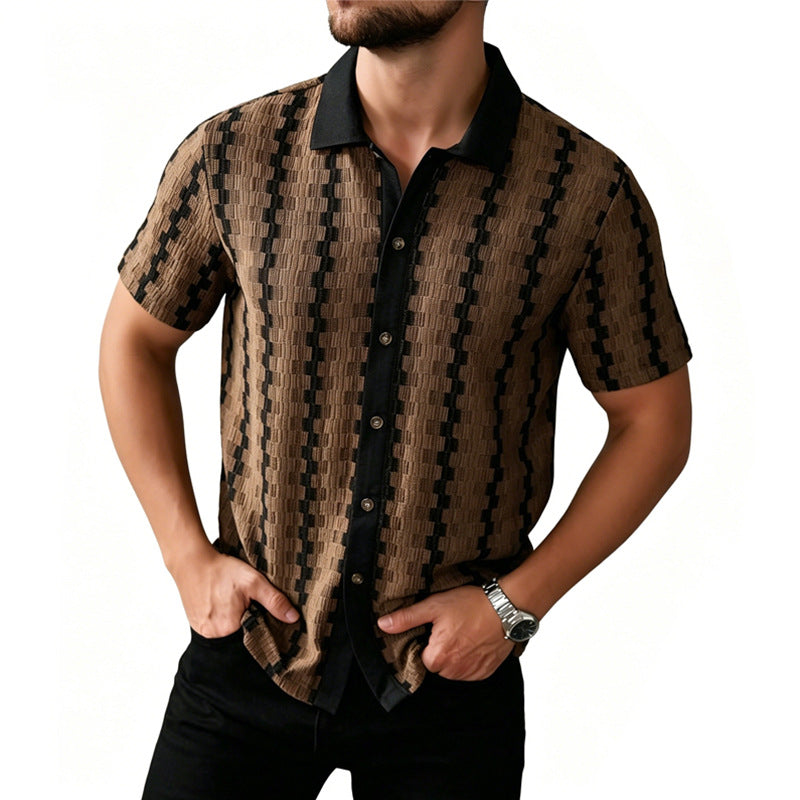 Shirt Vintage Checked Knitted Short Sleeve Shirt