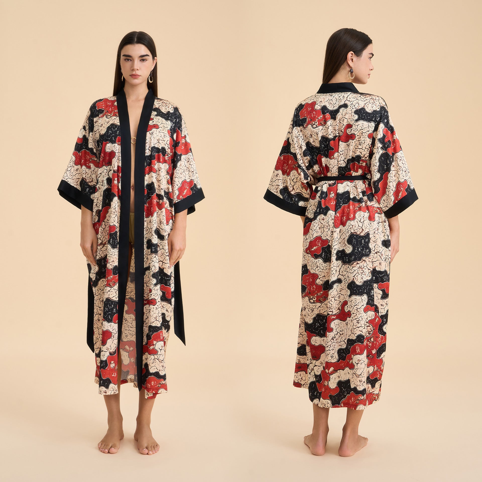 Satin chiffon bathrobe shuffle print nightgown