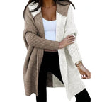 Medium and long hooded knitted cardigan