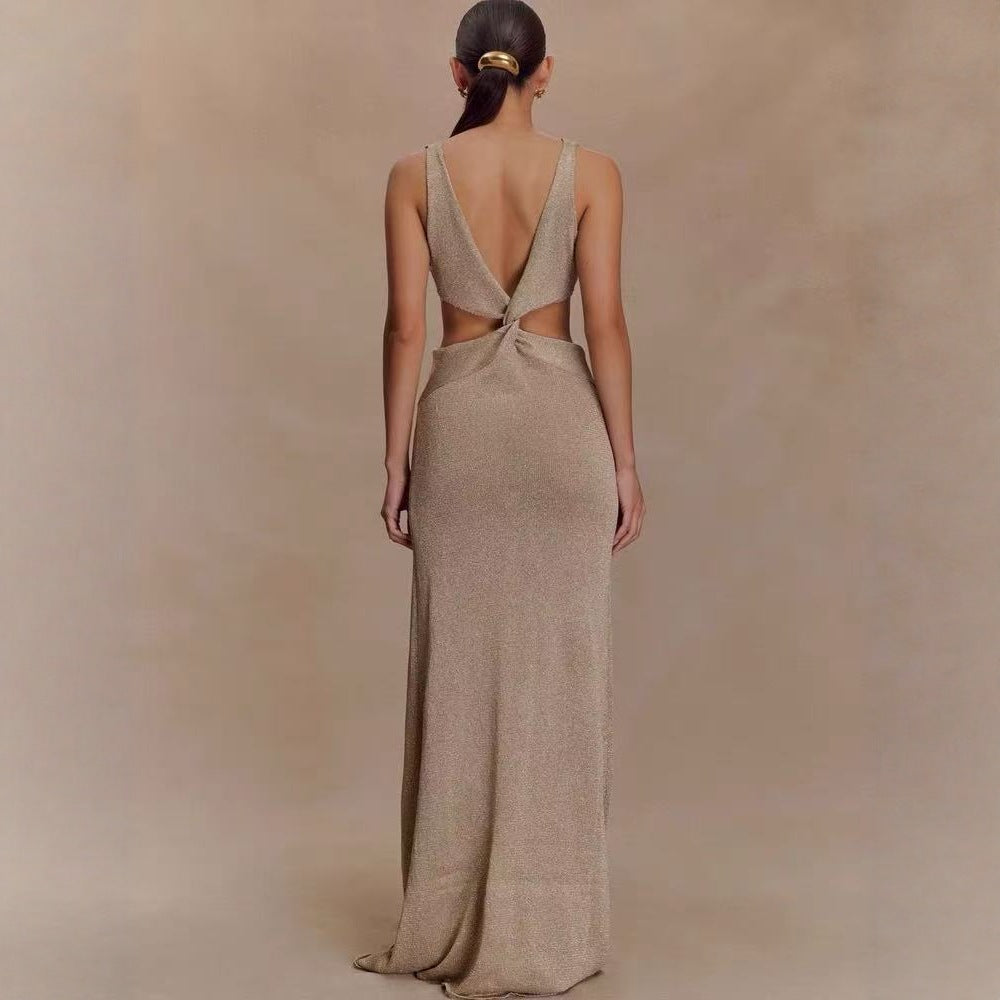 V-neck kink vest long skirt