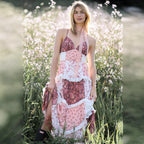 Sleeveless suspenders, digitally printed dress