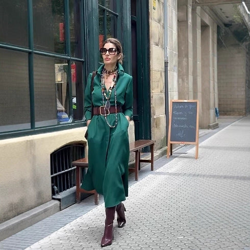 Drop mid-length skirt shirt collar dress