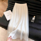White minimalist romantic silk satin skirt