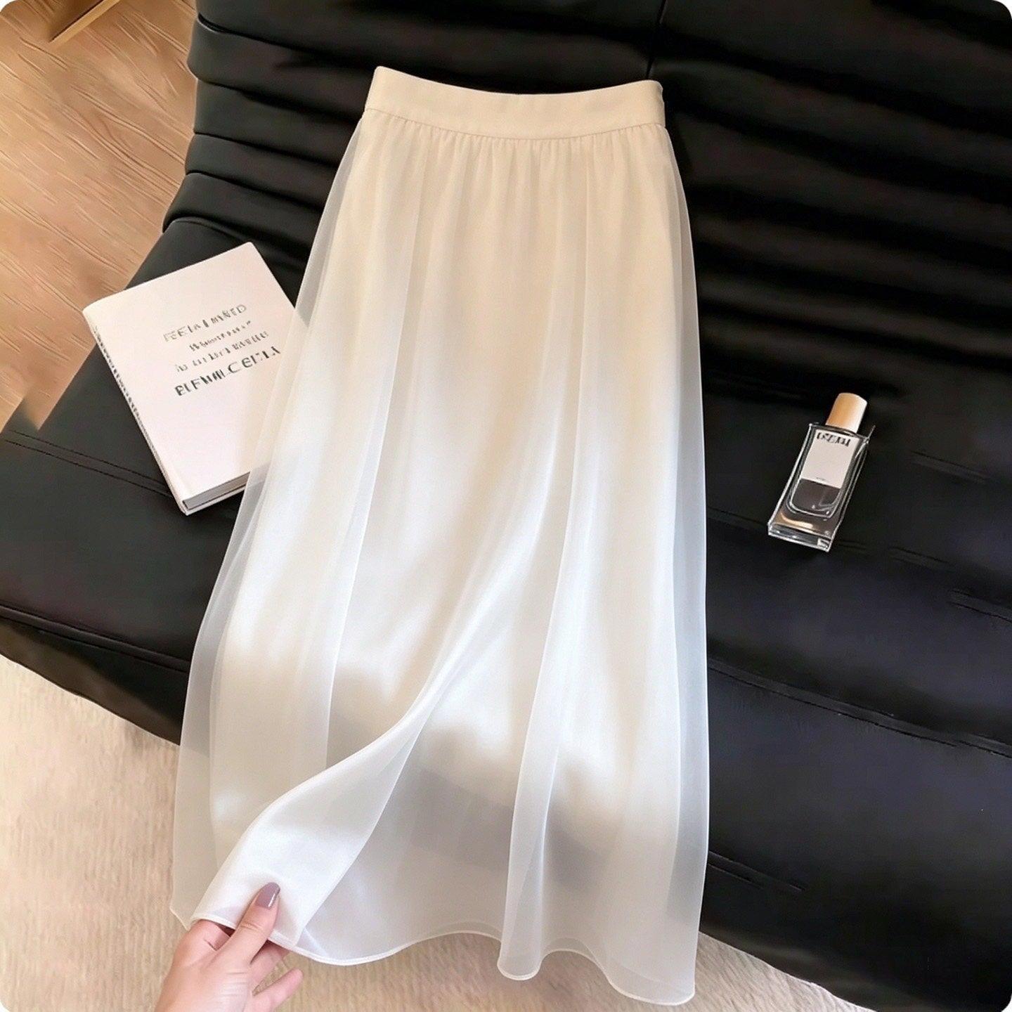 White minimalist romantic silk satin skirt