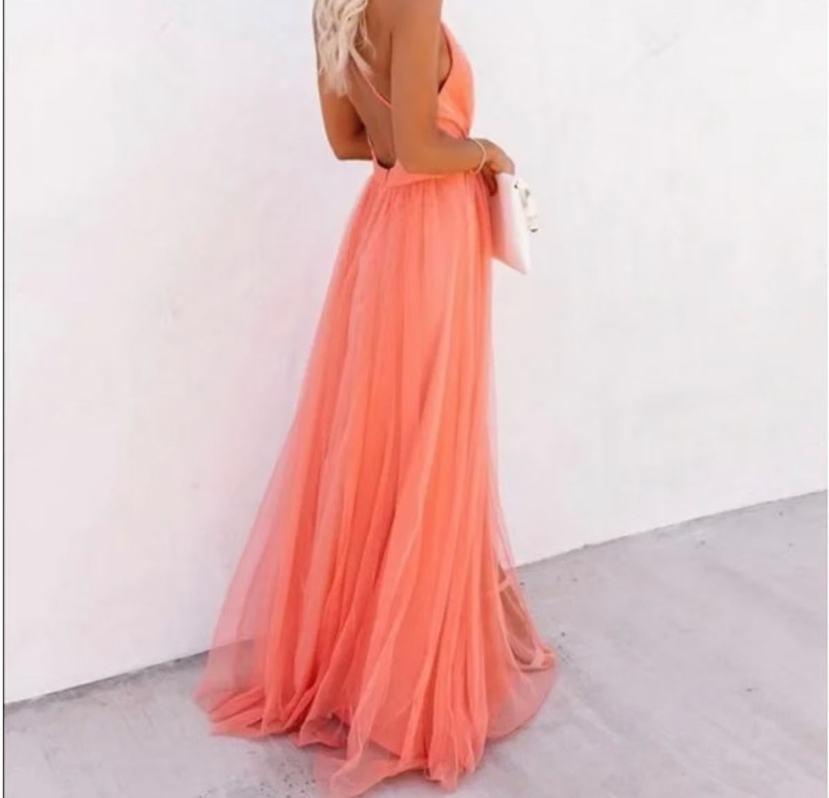 Casual tube top suspender gauze dress