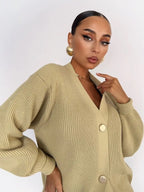 Solid color cardigan knitted breasted cardigan
