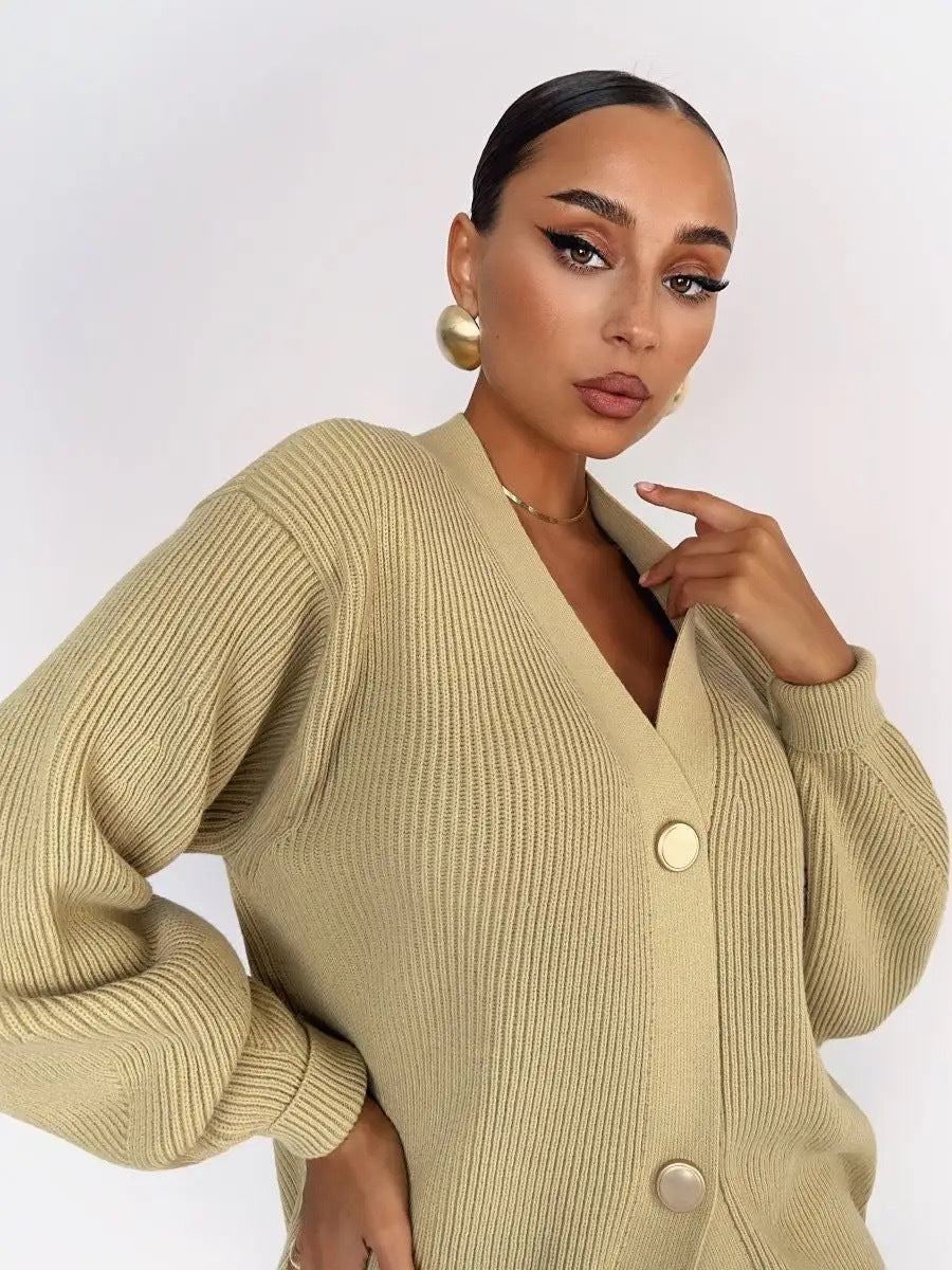 Solid color cardigan knitted breasted cardigan