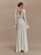 V-neck lace see-through slim-fit dress