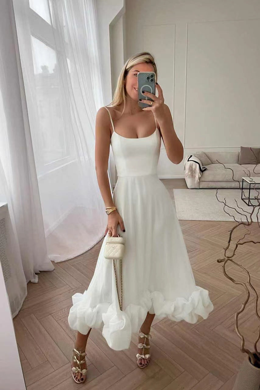 Suspender pendulum three-dimensional flower A-shaped dress dress