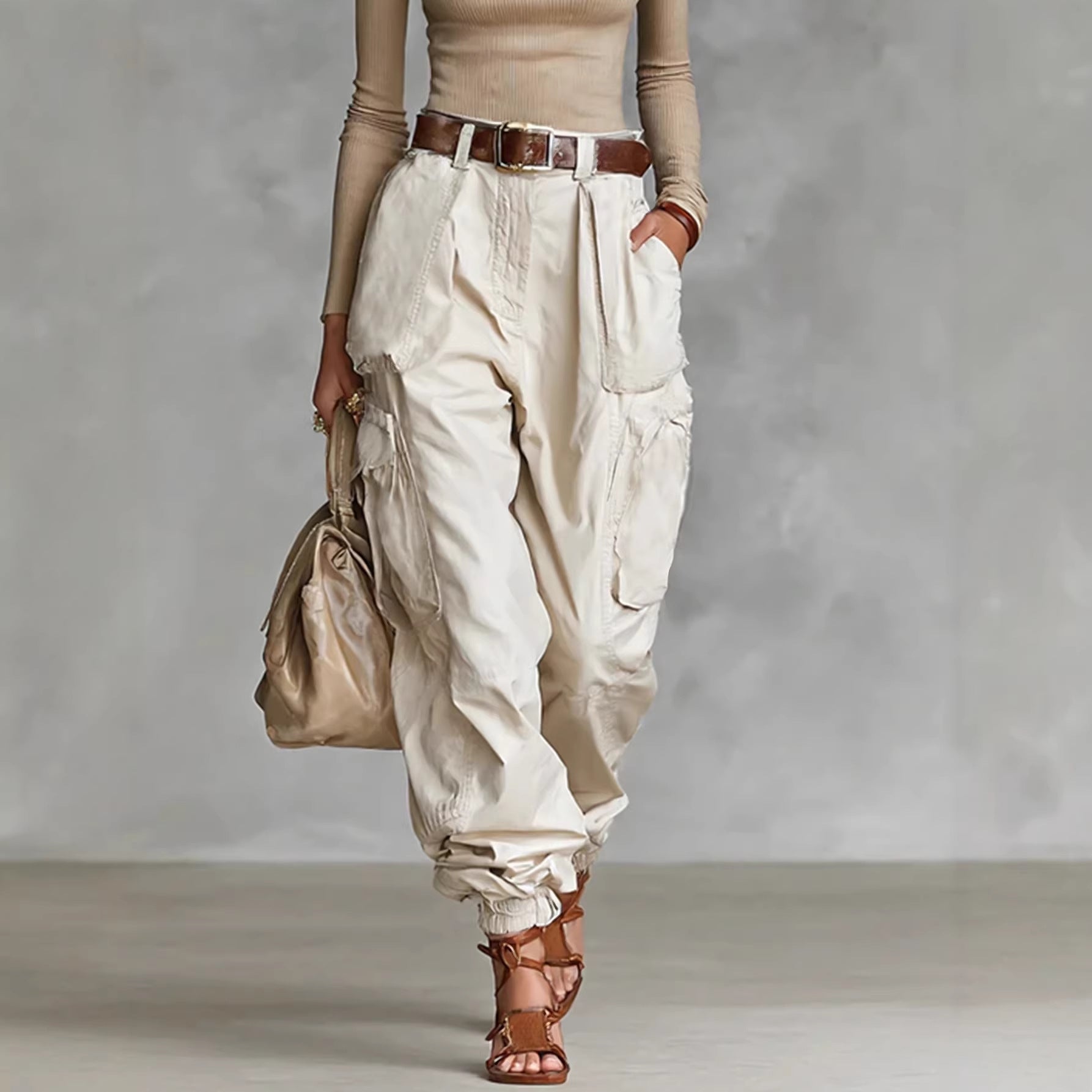 Multi-pocket tooling trousers for women