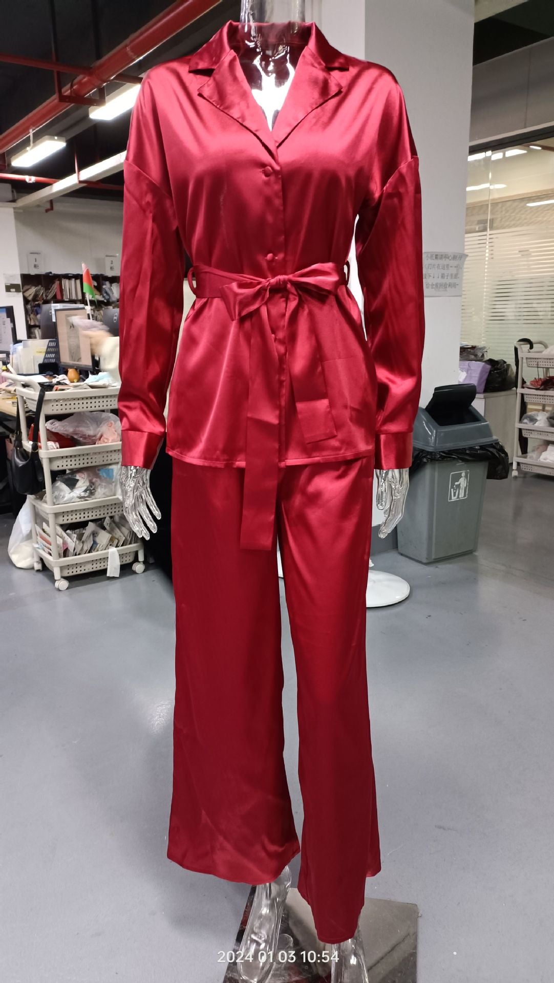 Simulated silk loungewear set