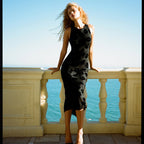 Crew neck dress silk velvet dress