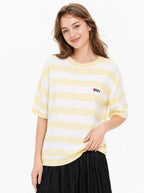 Crew neck striped short-sleeved knitted sweater