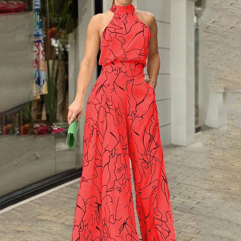 Crew neck sexy print jumpsuit