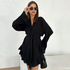 Lotus leaf edge nightgown shorts set