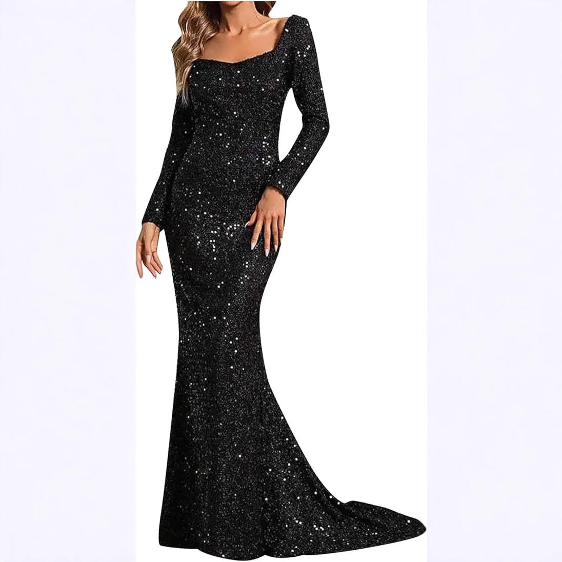 V-neck horn sleeve evening dress