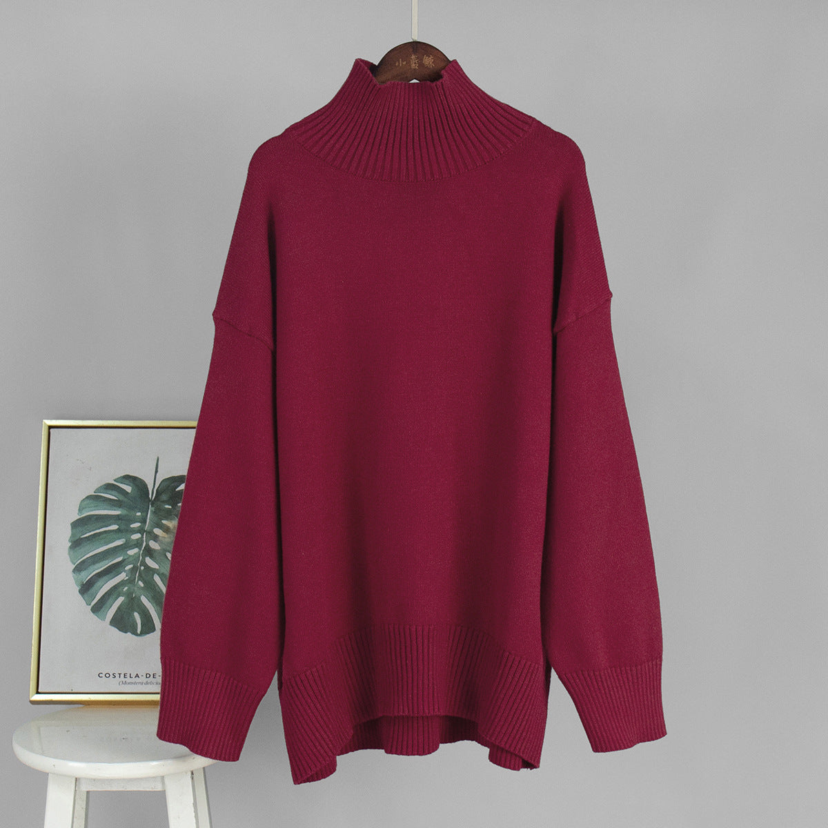 Solid color turtleneck knitted sweater