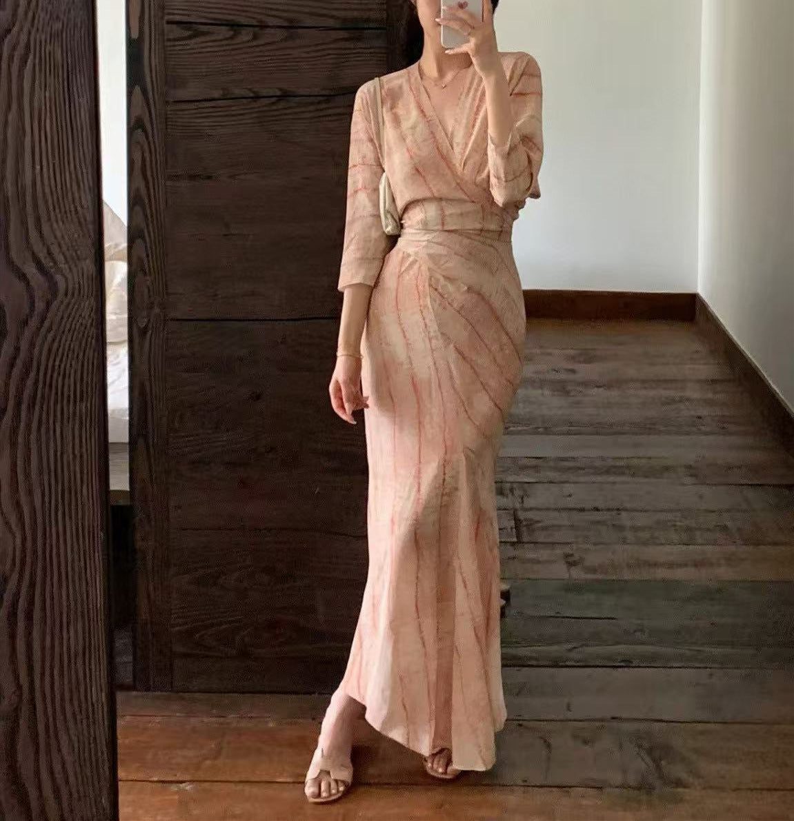 Lace up slim fit silk mulberry silk dress