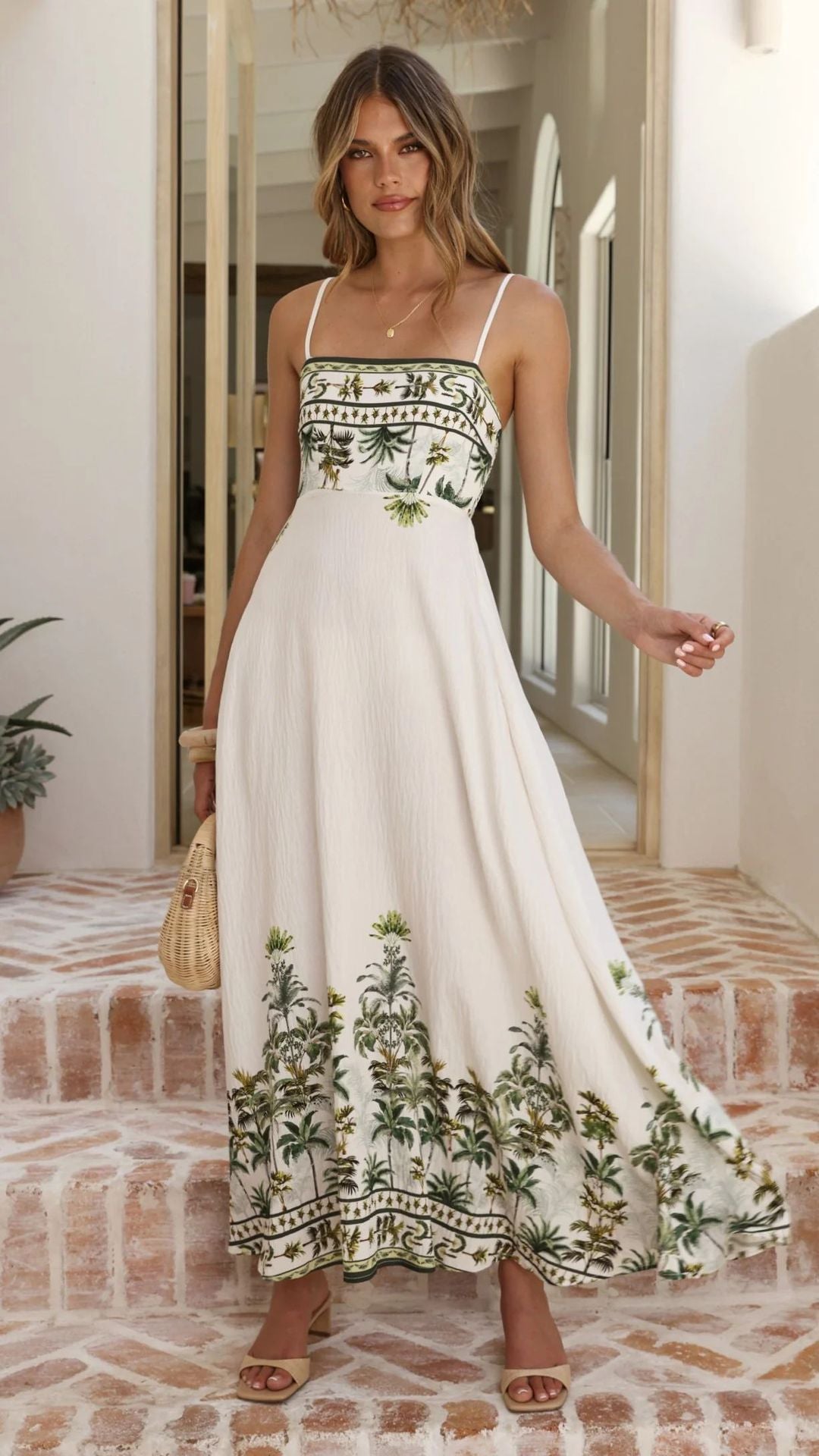 Printed suspender halter dress