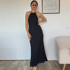 Backless pleated fabric dress