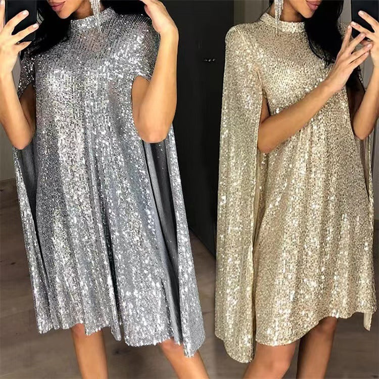 Beaded long-sleeved split dress