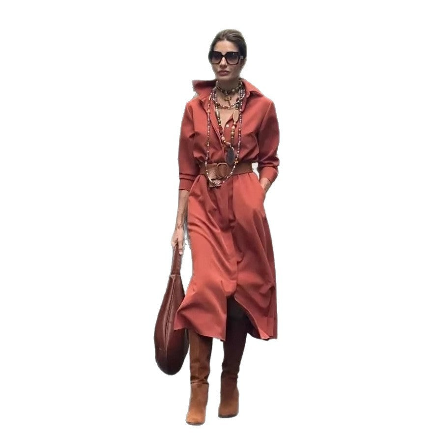 Drop mid-length skirt shirt collar dress