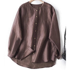 Flax mulberry silk round neck long sleeve shirt