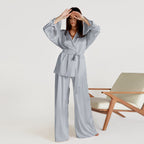 Simulation silk loose long-sleeved nightgown trousers pajama set