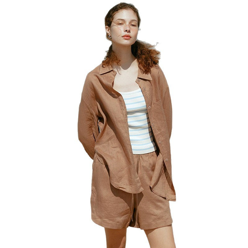 Hemp shirt women's European lapel sunscreen cardigan