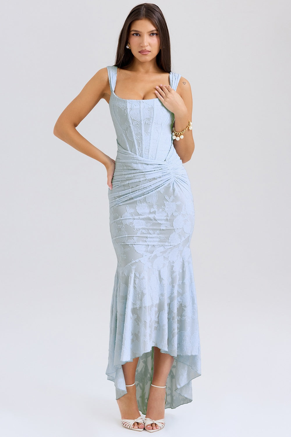 Sleeveless sexy fashion one-word neck tight dress