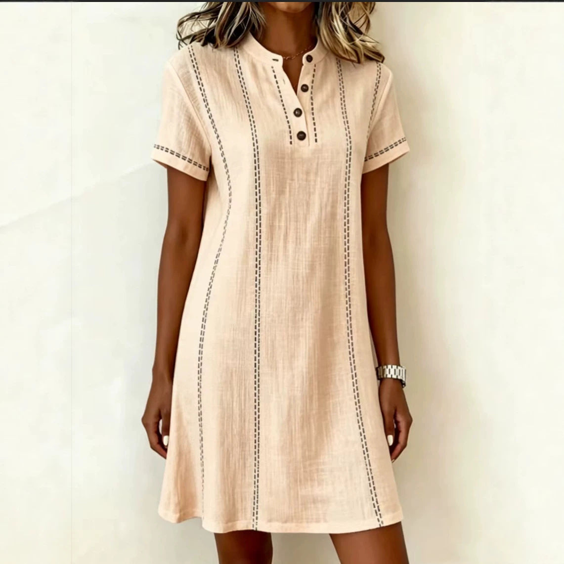V-neck splicing shirt dress