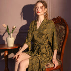Seven-quarter-sleeved jacquard ice silk nightgown