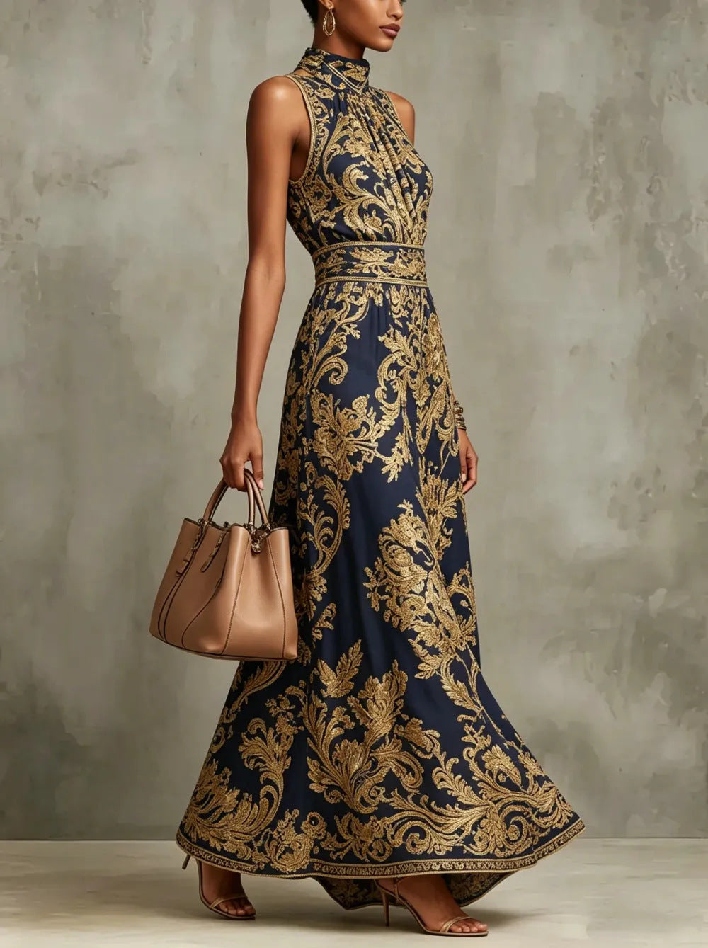 Vintage gold embroidered long dress