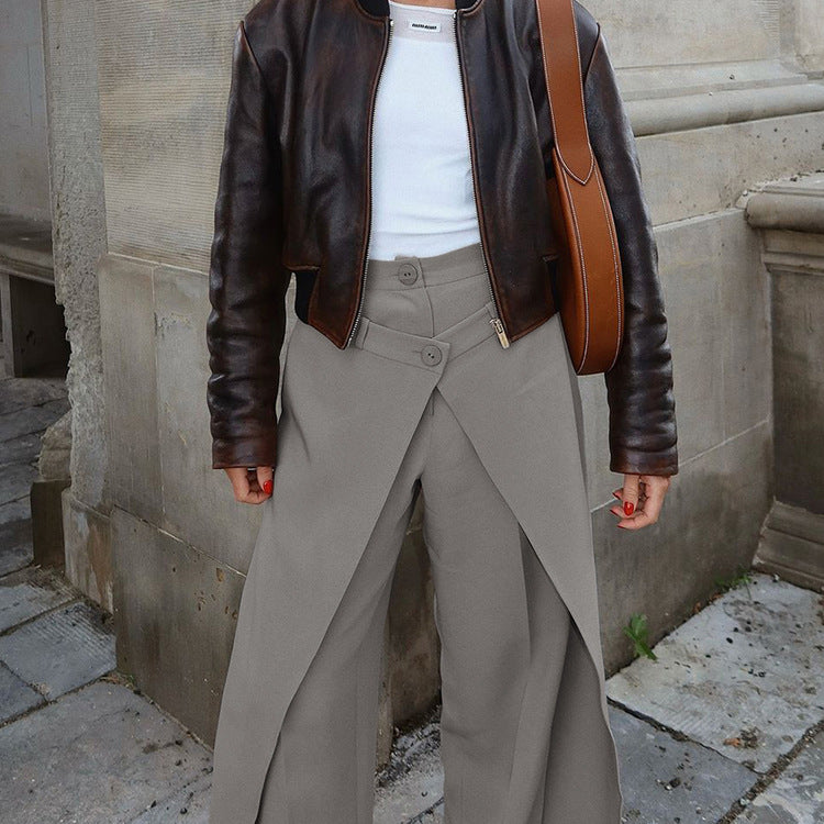 High Waist Loose Irregular Casual Wide Leg Pants