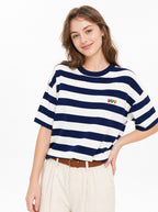 Crew neck striped short-sleeved knitted sweater