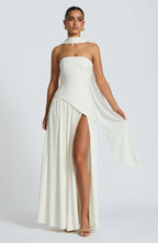 Tube top solid color split dress