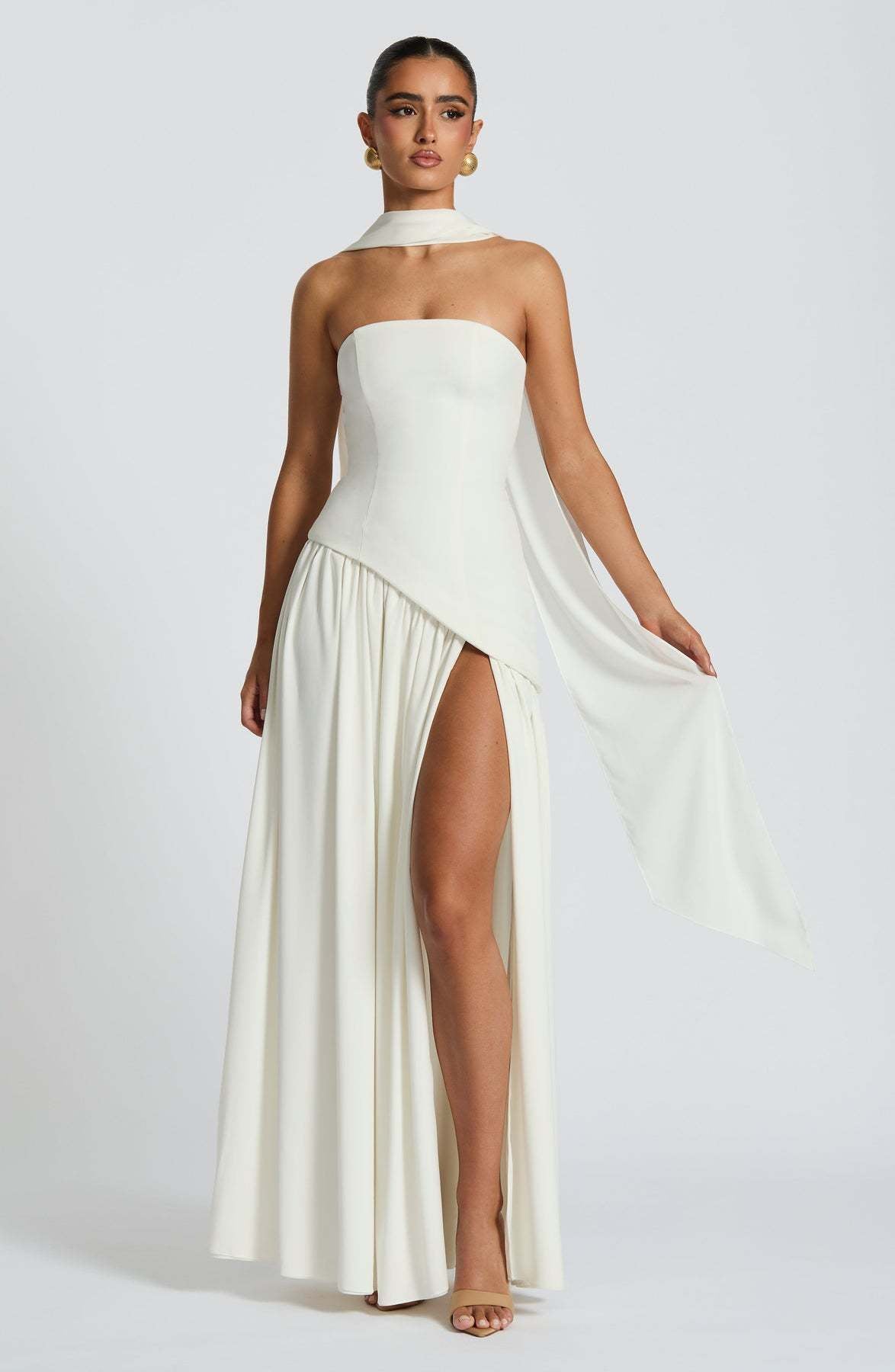 Tube top solid color split dress
