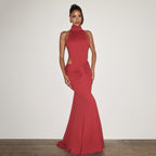 Solid color sexy slim-fit backless fishtail dress