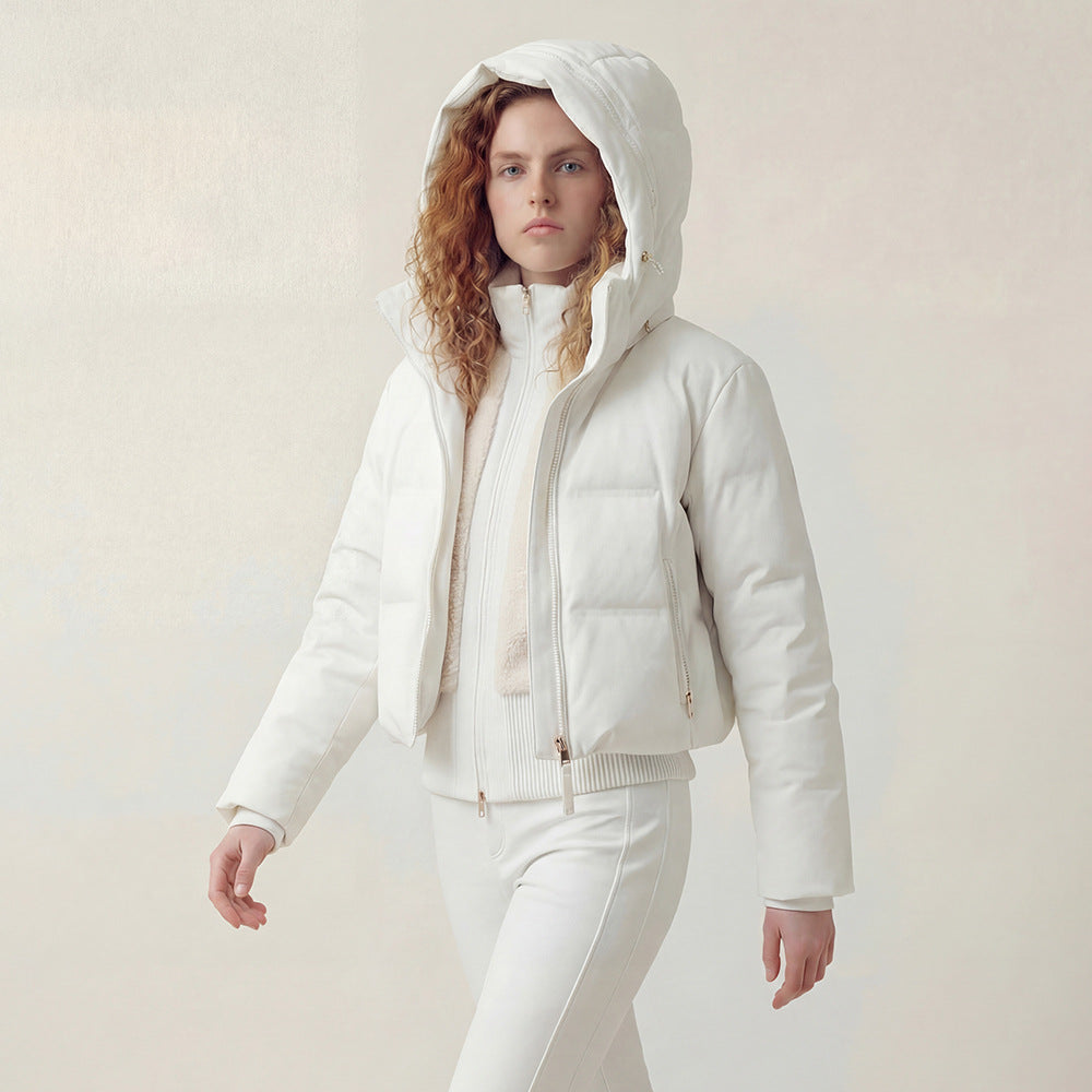 Hooded 3-in-1 short down jacket lamb wool ski jacket two-piece set
