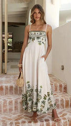 Printed suspender halter dress